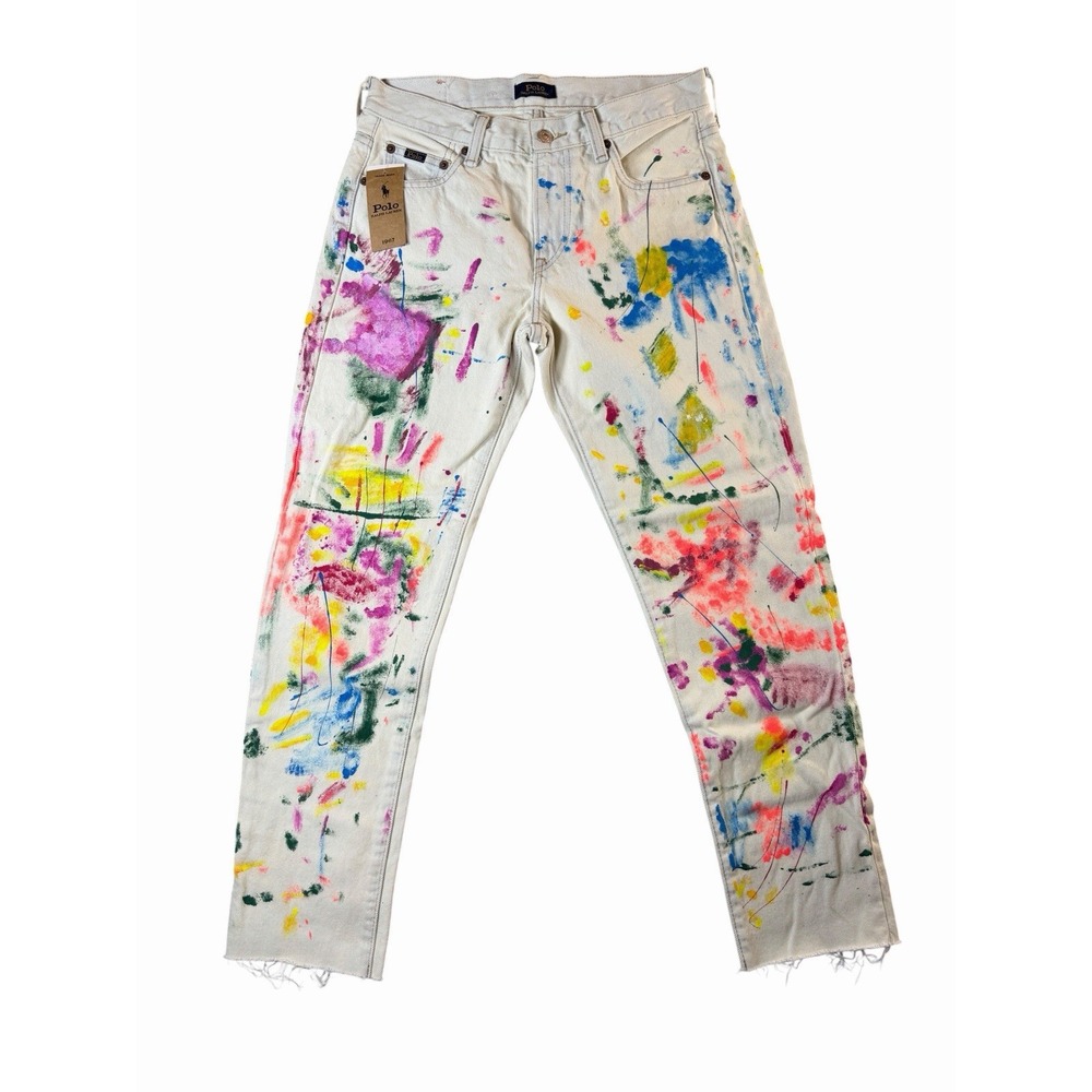 Polo Ralph Lauren Avery Paint Splatter Jeans Womens 25 Fits 28 Boyfriend Raw Hem